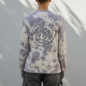 CHNGE Purple Tie Dye Statement Graphic Long Sleeve Tee Streetwear XS‎